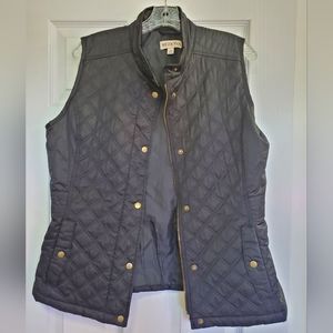 Merona Quilted Zip Button Vest Size L Black Polyester EUC